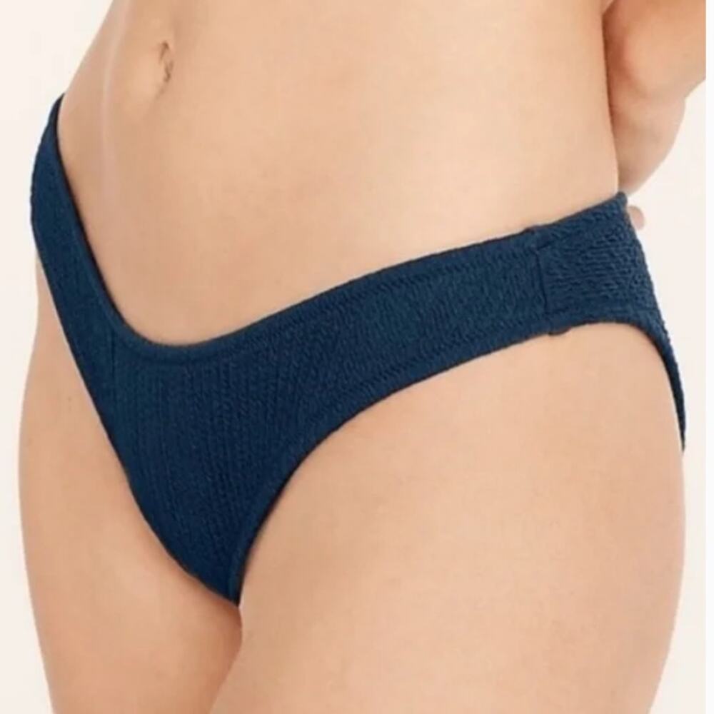 3/$15 J. Crew Textured Curved Waist Cheeky Bikini Bottom in Blue - Picture 1 of 10